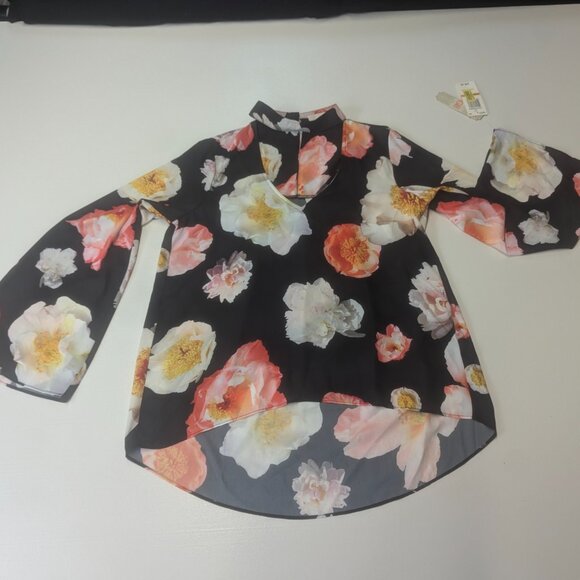 NWT Gianni Bini Choker Neck Black Floral Tunic Size Small - Picture 7 of 14